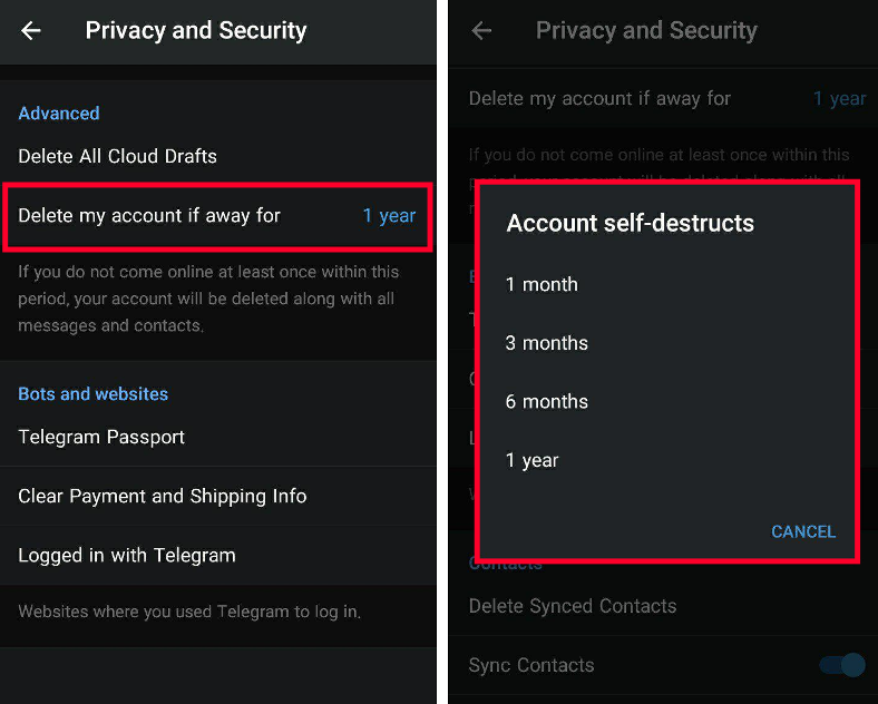 Account self-destructs - automatic telegram account deletion